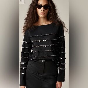 J. CREW Heavy jersey long-sleeve T-shirt paillette embellishment, size medium